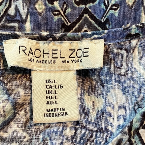 Rachel Zoe Ikat Print Linen A-line Dress w Pockets! Blue Grey Black & White Lg - Picture 2 of 11